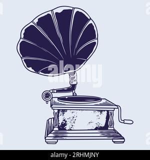Classic Record Player - Bronze Phonograph from the Old Days - Hand Drawing Sketch Stock Vector