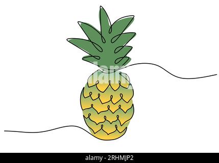 Pineapple continuous one line drawing, fruit vector illustration. Stock Vector
