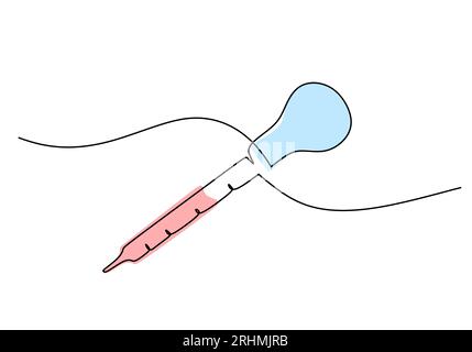 Pipette - Laboratory equipment and tools object, one line drawing continuous design, vector illustration for science and education. Stock Vector
