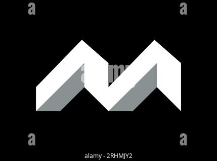 M logo 3d geometric icon design, vector illustration 3 minimalist letter. Isometric black and white colors. Stock Vector