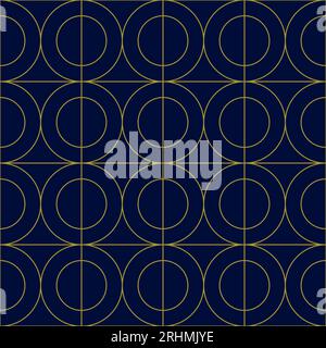 Artdeco Blue Gold Circles Seamless Pattern Stock Vector