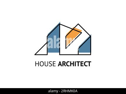 Architecture logo design template, Vector construction company brand house of Architect, building minimalist line modern with blue and yellow colors. Stock Vector