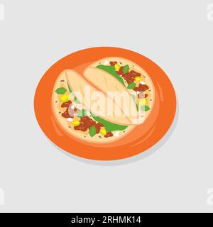Mexican Tacos al Pastor with Pineapple - Tasty Mexican Tacos al Pastor with Pineapple and Cilantro Vector Illustration Stock Vector