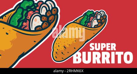 Burrito - Cartoon style colorful vector illustration. Mexican food icon concept isolated. Stock Vector