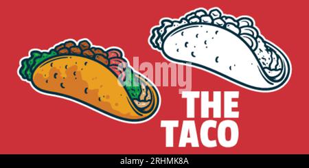 Taco - Drawing vector illustration, black and white colors, simple doodle hand drawn Stock Vector