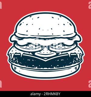 Burger - Drawing vector illustration, black and white colors, simple doodle hand drawn Stock Vector