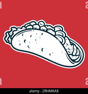 Taco - Drawing vector illustration, black and white colors, simple doodle hand drawn Stock Vector