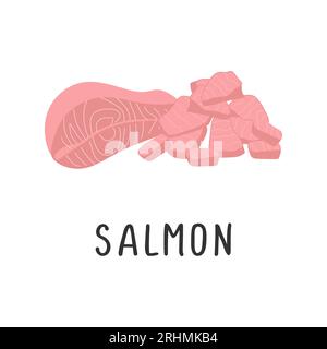 Salmon Vector illustration, flat design cartoon of fatty fish salmon natural product for health and vitamins. Stock Vector