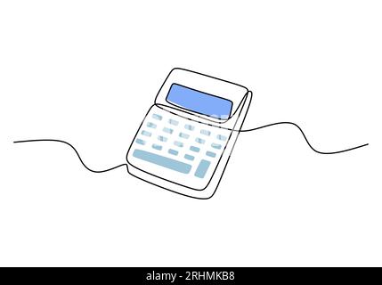 Calculator - School education object, one line drawing continuous design, vector illustration. Stock Vector