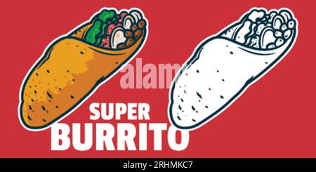 Burrito - Drawing vector illustration, black and white colors, simple doodle hand drawn Stock Vector