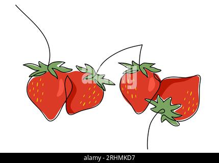 Strawberry continuous one line drawing, fruit vector illustration. Stock Vector