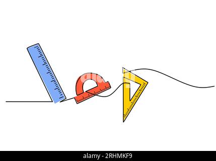 Ruler - School education object, one line drawing continuous design, vector illustration. Stock Vector