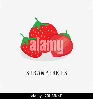 strawberries vector flat illustration, isolated on white background Stock Vector