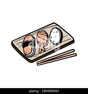 Sushi hand drawn vintage cartoon vector, illustration japanese traditional food. Stock Vector