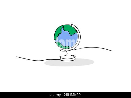 Globe - School education object, one line drawing continuous design, vector illustration. Stock Vector