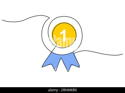 Medal - School education object, one line drawing continuous design, vector illustration. Stock Vector