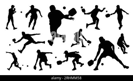 Pickleball player vector silhouette bundle for any design purpose Stock Vector
