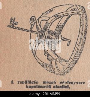 Vintage Illustrated Dictionary from the 1940s Családi kis Lexikon dictionary : 1940s ww2 aircraft ball turret illustration / aircraft machine-gun / Stock Photo