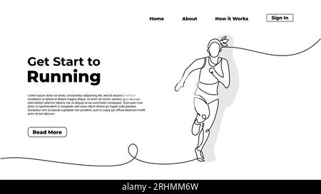 Continuous one line drawing girl jogging. People athlete run illustration. Fitness human health theme sketch. Happy energy from active marathon person Stock Vector
