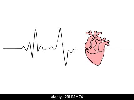 One continuous single line drawing of heart beat isolated on white background. Stock Vector