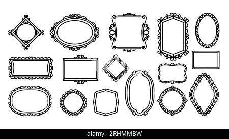 Hand drawn frames vector. Vintage doodle sketch picture frame, illustration Blank black square, cadre rectangle label elegant sketches line, isolated Stock Vector