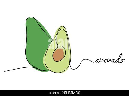 Avocado continuous one line drawing, fruit vector illustration. Stock Vector