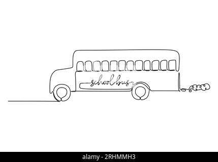 School bus - School education object, one line drawing continuous design, vector illustration. Stock Vector