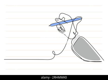 One continuous line of hand writing with pen isolated on white background. Stock Vector