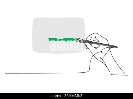 One continuous line of hand painting with brush isolated on white background. Stock Vector
