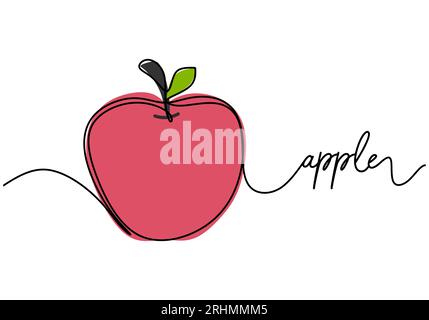 Apple continuous one line drawing, fruit vector illustration. Stock Vector
