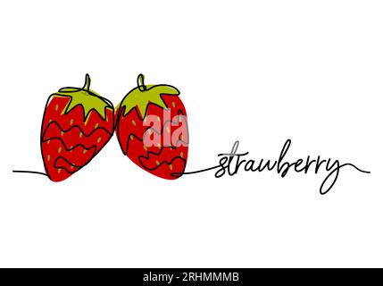 Strawberry continuous one line drawing, fruit vector illustration. Stock Vector