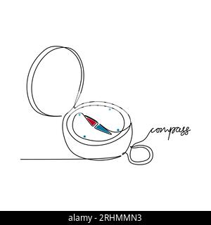 one line drawing continuous design of compass isolated on white background. Stock Vector