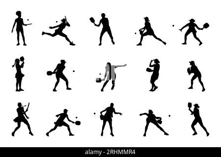 Female pickleball player silhouette Stock Vector