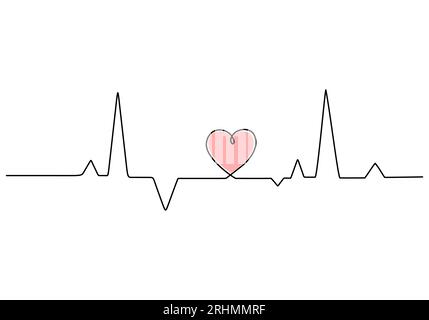 One continuous single line drawing of heart beat isolated on white background. Stock Vector