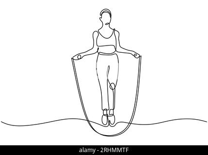 One line drawing woman skipping sport theme. Continuous hand drawn ...