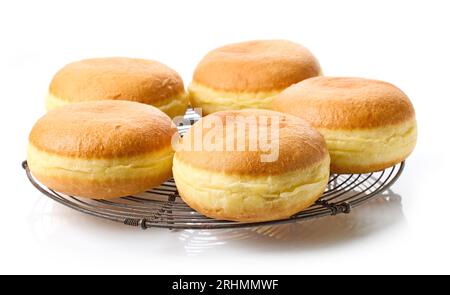 freshly baked jelly donuts isolated on white background Stock Photo