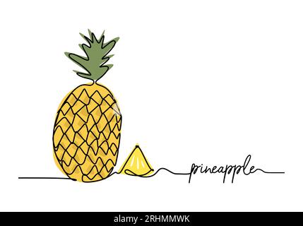 Pineapple continuous one line drawing, fruit vector illustration. Stock Vector