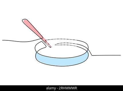 Petri dish - Laboratory equipment and tools object, one line drawing continuous design, vector illustration for science and education. Stock Vector