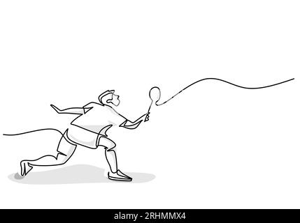 Badminton Player Simple One Line Art, Sports Illustration of Person Playing Badminton Stock Vector
