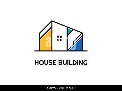 Architecture logo design template, Vector construction company brand house of Architect, building minimalist line modern with blue and yellow colors. Stock Vector