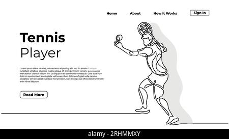 continuous one line drawing of a man playing tennis, single hand drawn athlete player sport game. Vector illustration of people holding racket, web la Stock Vector