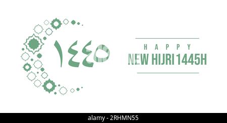 Happy new hijri year 1445 background with arabic letter and muslim ornaments. Islamic banner poster. Stock Vector