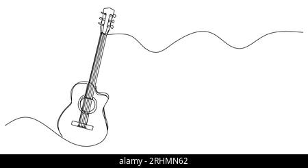 Continuous single one line of guitar isolated on white background. Stock Vector