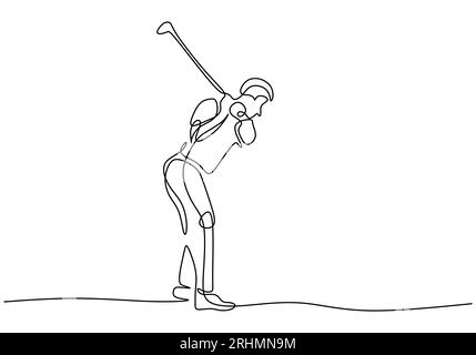 Sport illustration of golf player. Continuous one line drawing, a man playing golf game. Stock Vector