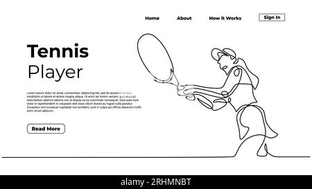 continuous one line drawing of woman playing tennis, single hand drawn girl athlete sport game. Vector illustration of people holding racket, web land Stock Vector