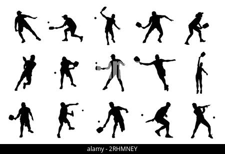 Pickleball player silhouette on white background Stock Vector