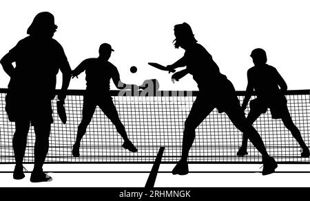 Pickleball player playing together in the court silhouette design on the white background. Stock Vector