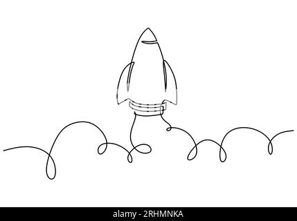 Rocket One Line Drawing: Continuous Hand Drawn Sport Theme Object Stock Vector