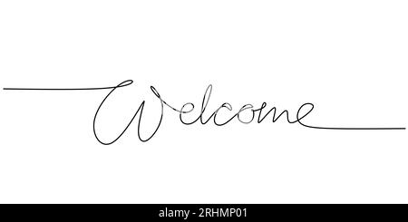 One continuous line drawing typography line art of welcome word writing isolated on a white background. Stock Vector