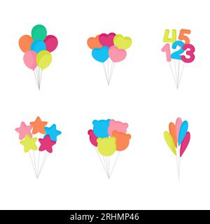 birthday balloon set colorful objects in flat elements style isolated on white background. Stock Vector